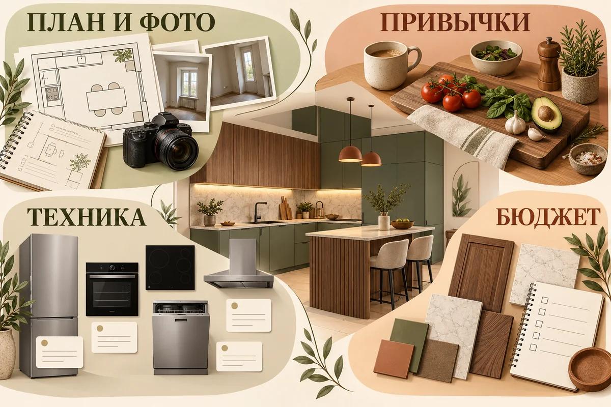 Четыре исходных вопроса для консультации о кухне: план и фото, привычки, техника и бюджет